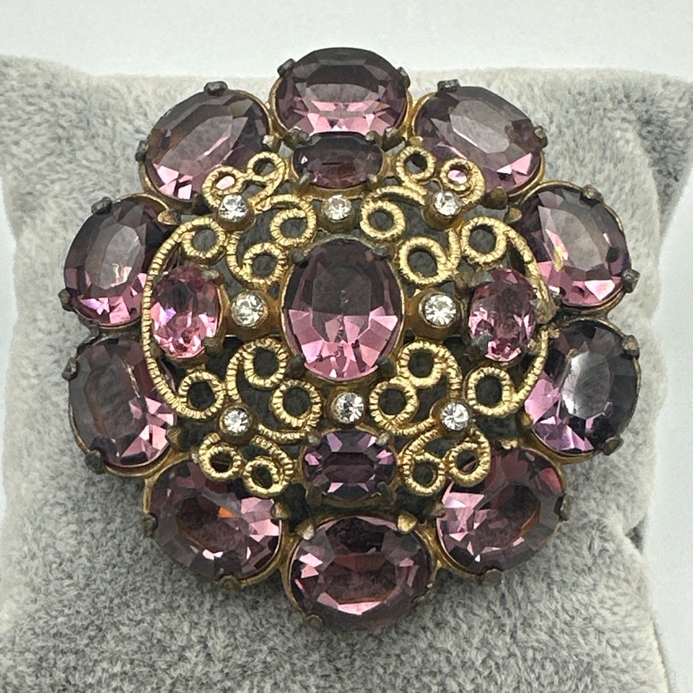 Antique Austrian‎ Purple Crystal Brooch #746